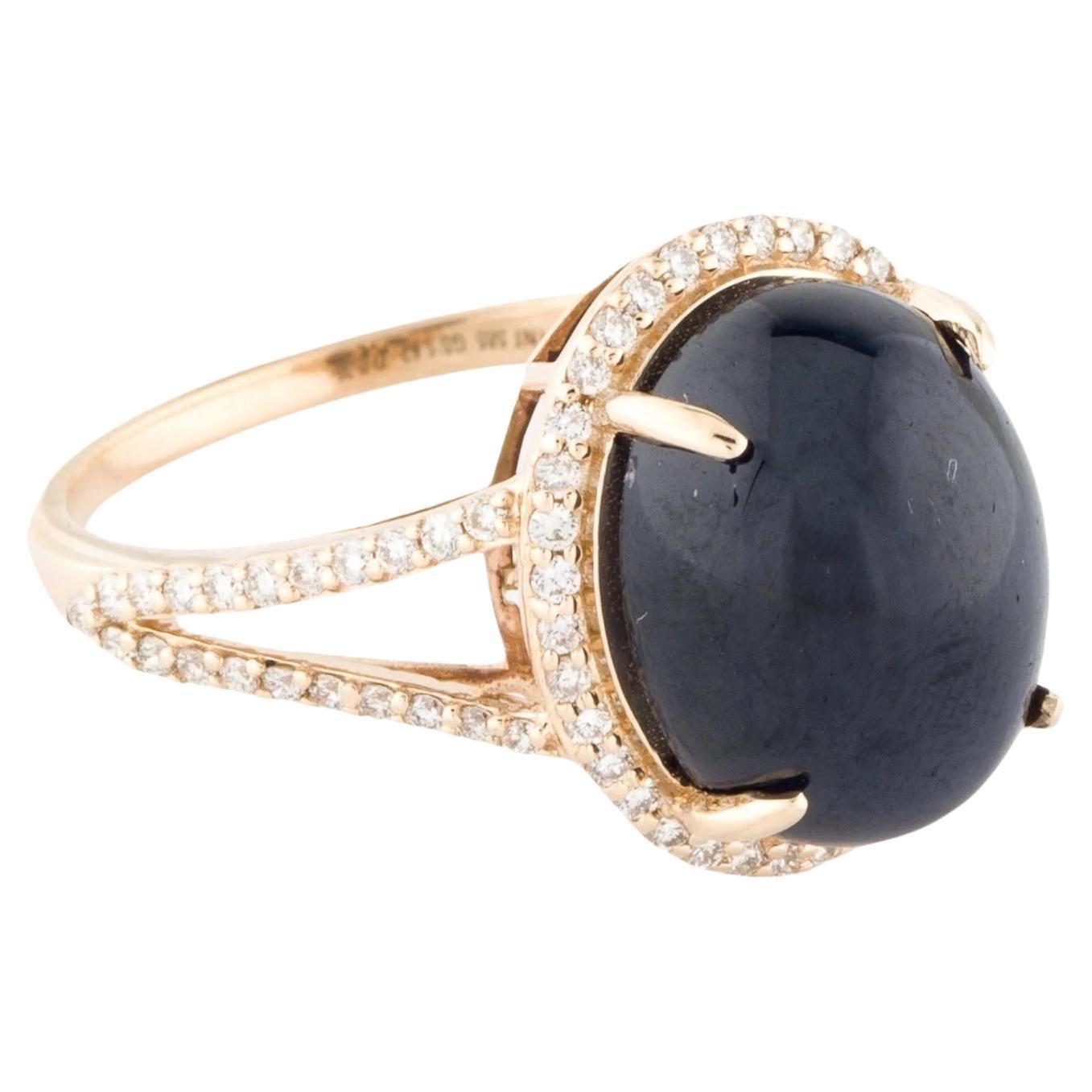 14K Yellow Gold 9.62ct Oval Cabochon Sapphire & Diamond Cocktail Ring Size 7