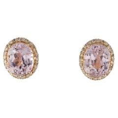 14K Yellow Gold 9.62ctw Kunzite 
Diamond Stud Earrings  Oval Modified Brillian