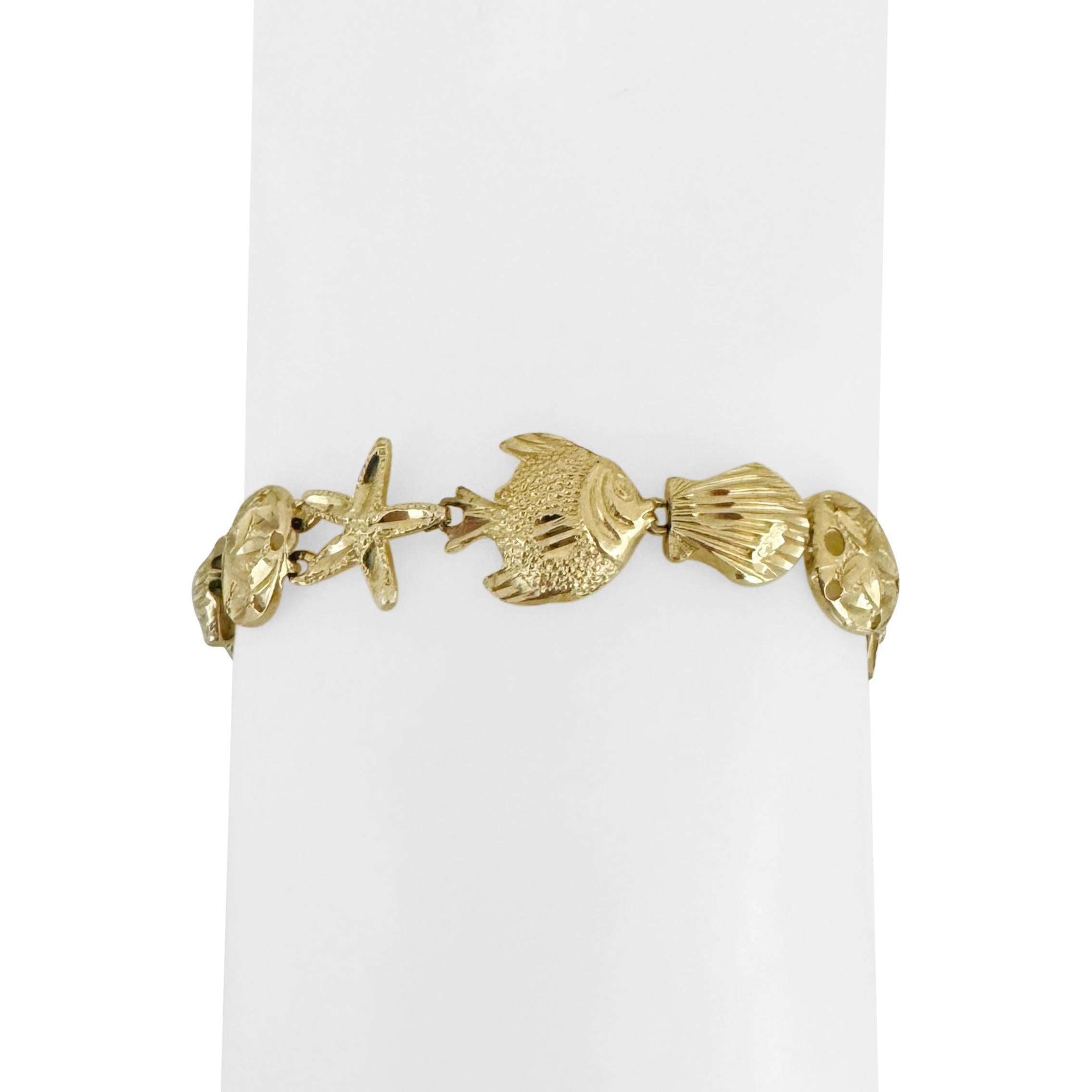 14k Gelbgold 9.7g Diamantschliff 12mm Ocean Beach Gliederarmband 7,5