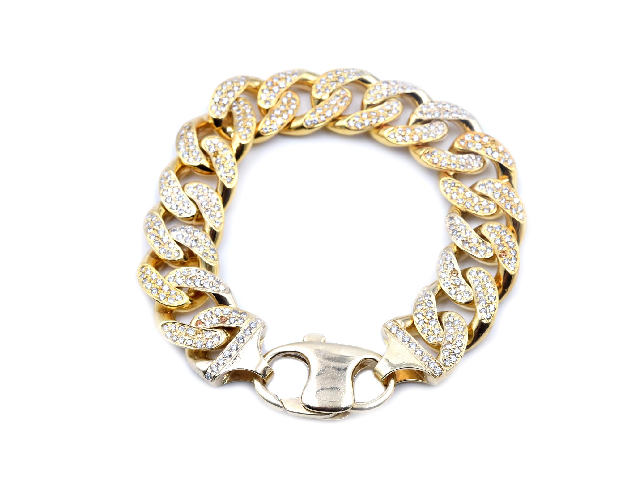 Bracelet à maillons cubains en or jaune 14 carats avec diamants de 9,80 carats Excellent état - En vente à Scottsdale, AZ