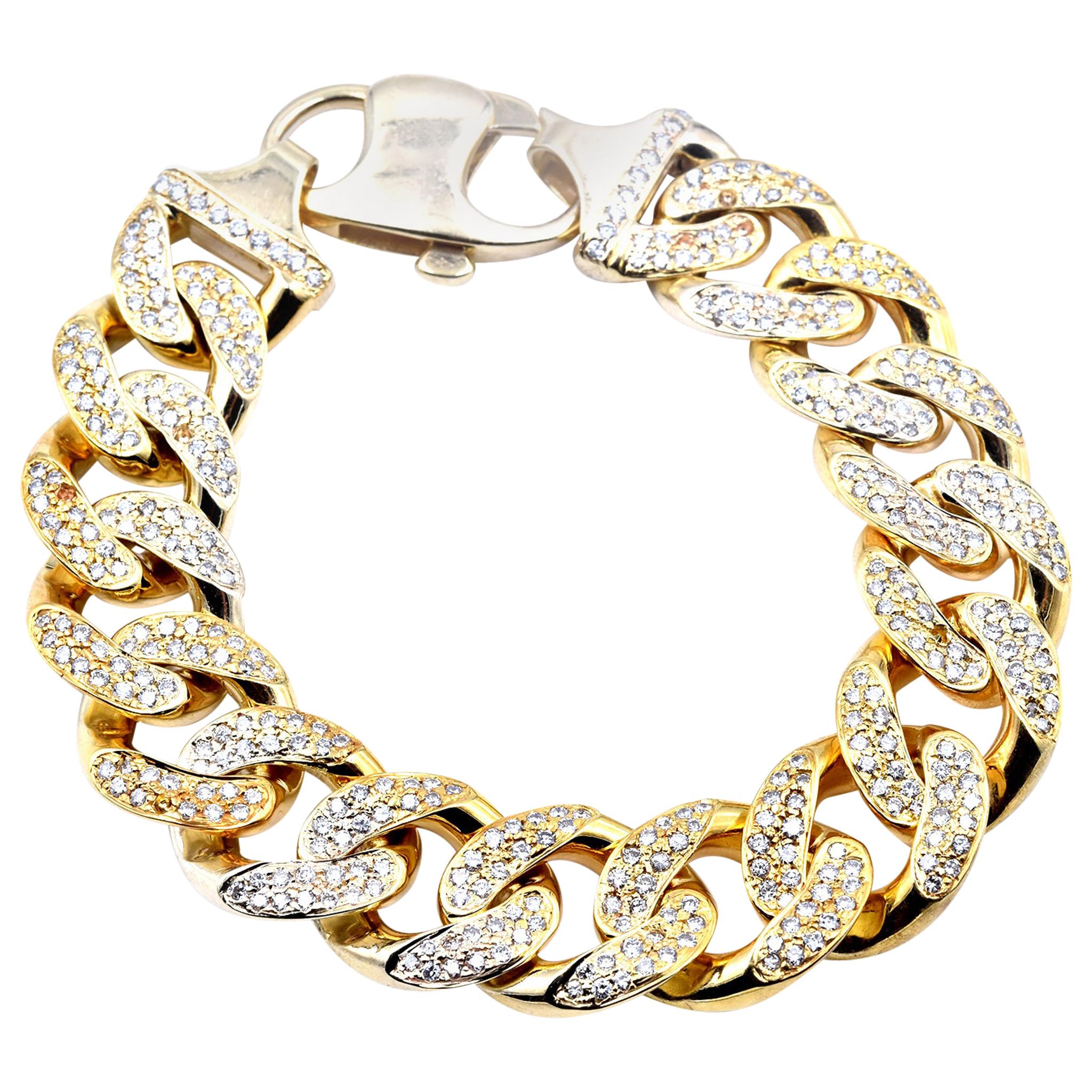 14 Karat Yellow Gold 9.80 Carat Diamond Cuban Link Bracelet