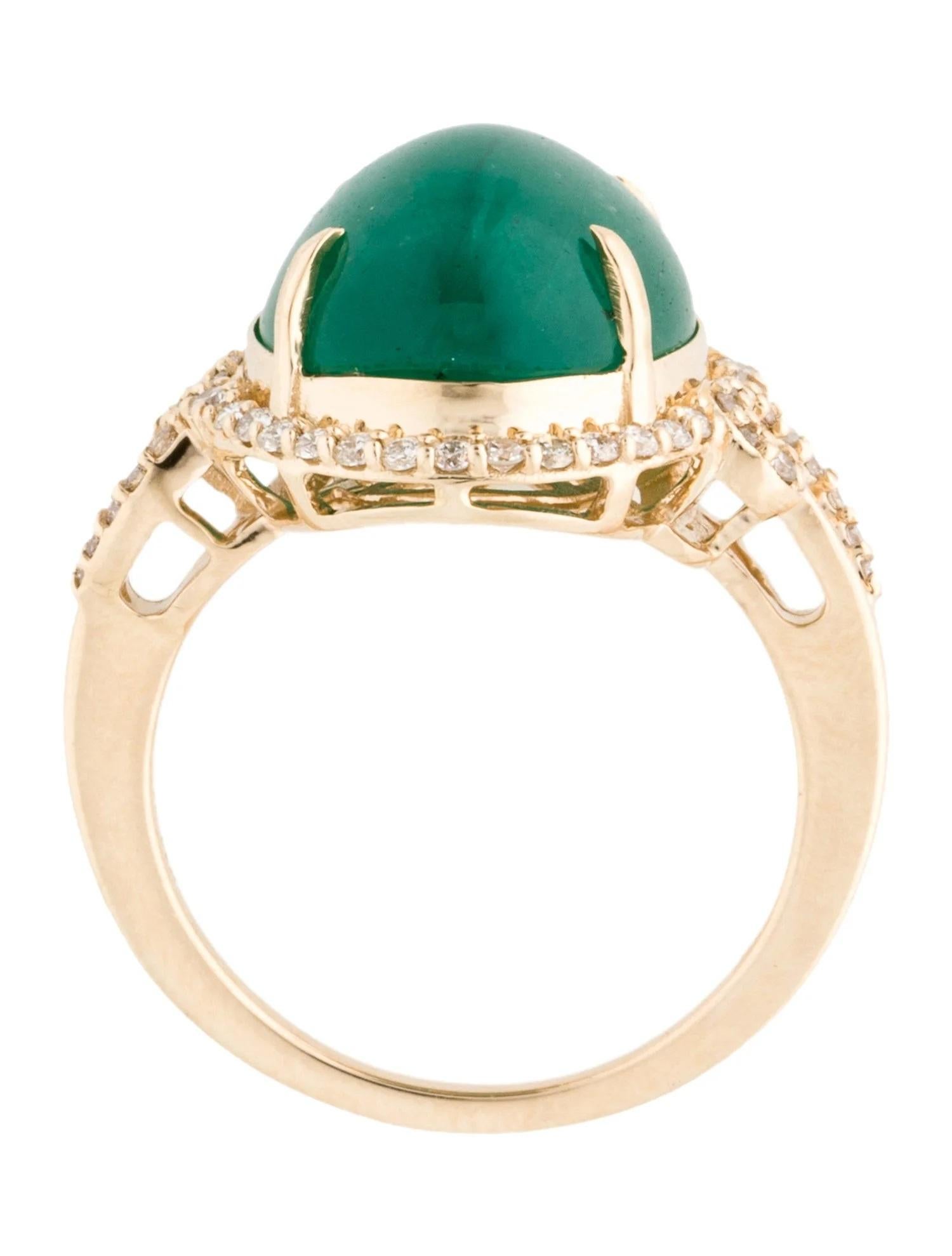 14K Yellow Gold 9.81ct Oval Cabochon Emerald and Diamond Cocktail Ring, Size 7 In New Condition For Sale In Holtsville, NY