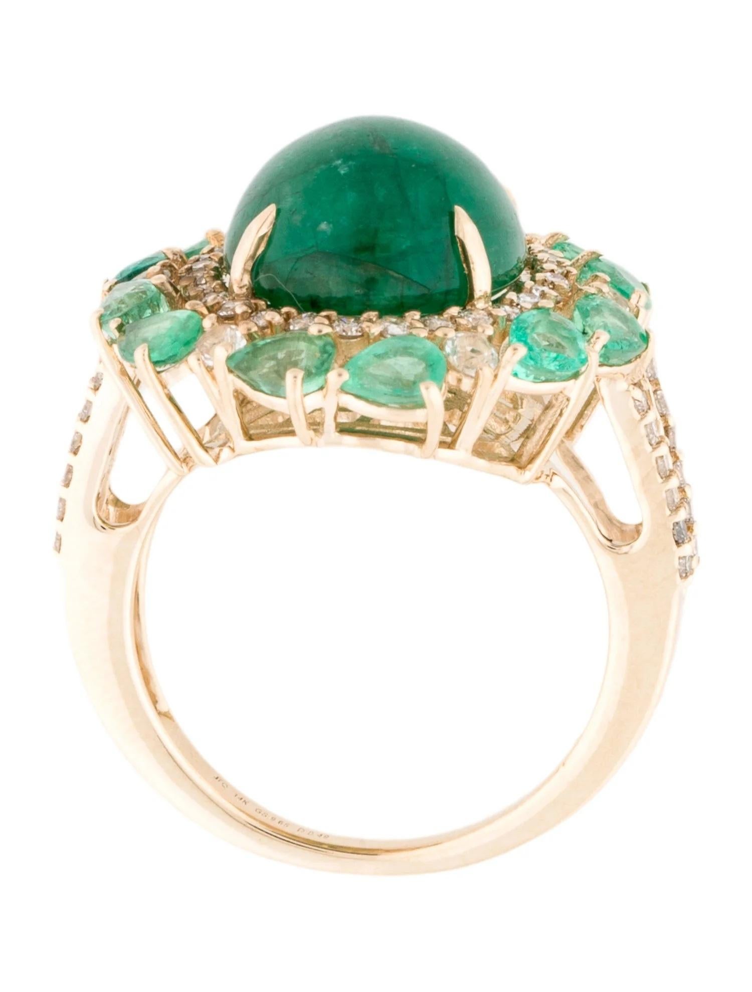 14K Yellow Gold 9.86ctw Emerald, Sapphire & Diamond Cocktail Ring, Size 7 In New Condition In Holtsville, NY