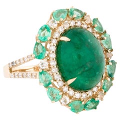 14K Yellow Gold 9.86ctw Emerald, Sapphire & Diamond Cocktail Ring, Size 7