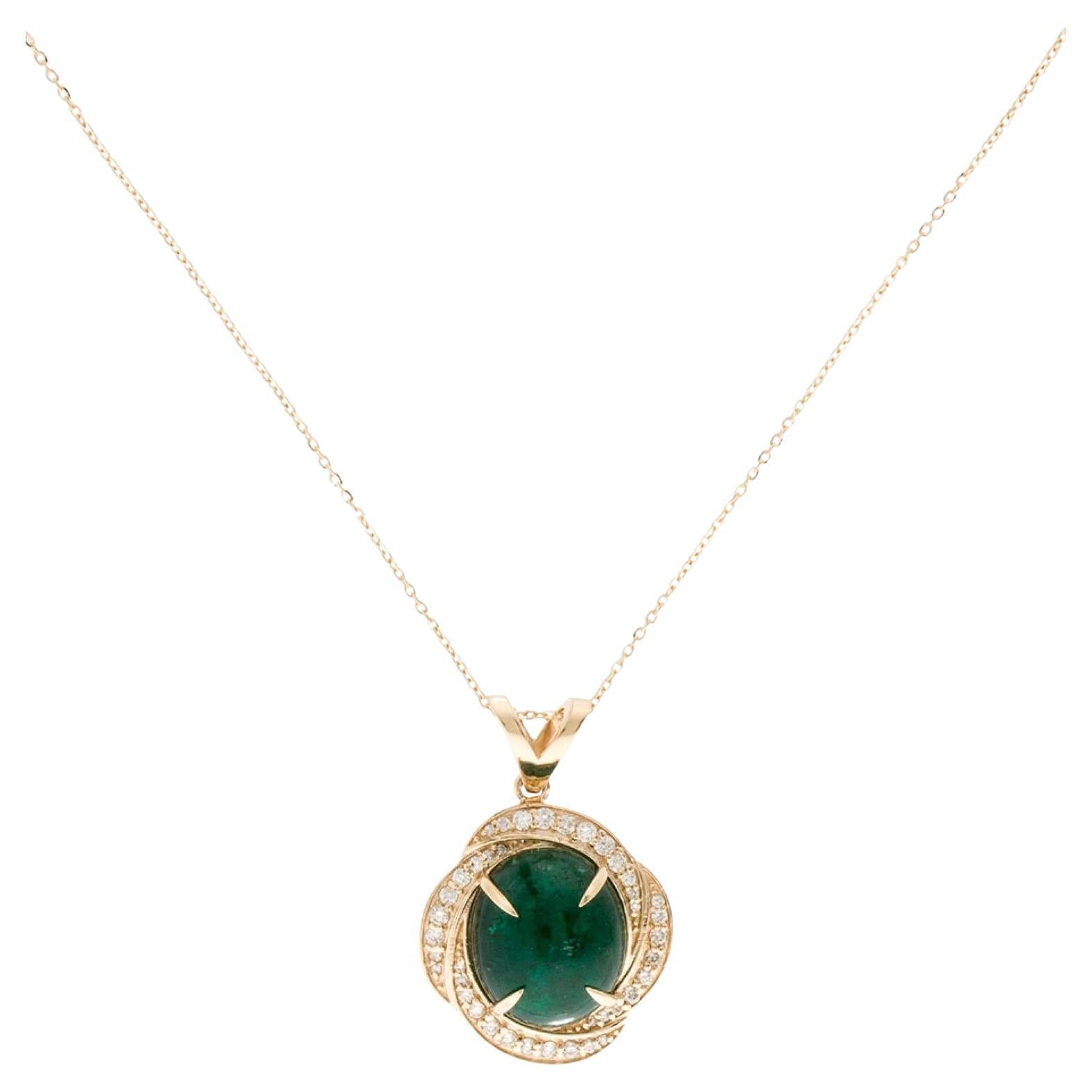14K Yellow Gold 9.89ct Emerald and Diamond Pendant Necklace