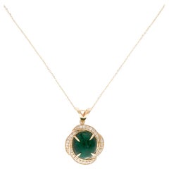 Collana con ciondolo in oro giallo 14K con smeraldo e diamante da 9,89ct