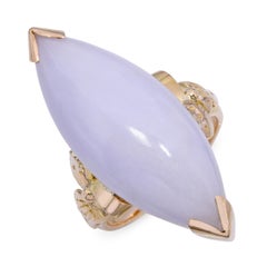 14K Yellow Gold 9.8ct Lavender Jadeite Jade Marquise Cabochon Statement Ring