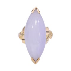14K Yellow Gold 9.8ct Lavender Jadeite Jade Marquise Cabochon Statement Ring