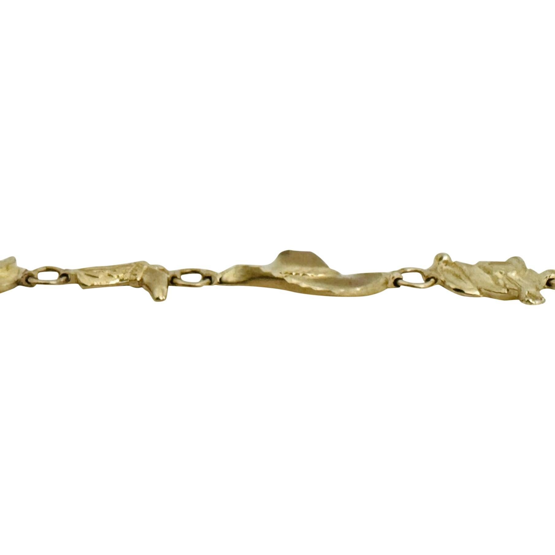 14k Yellow Gold 9.9g Diamond Cut Country Western Cowboy Charm Link Bracelet 7