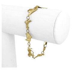 Bracciale con charme da cowboy occidentale in oro giallo 14k da 9,9 g con taglio a diamante