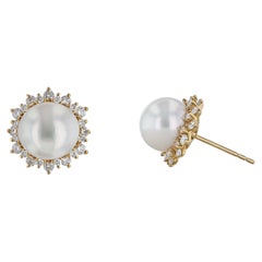 1970s, Cultured Pearl and Diamond Yellow Gold Stud Earrings For Sale at ...