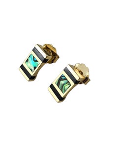14K Yellow Gold Abalone and Onyx Earrings #25155