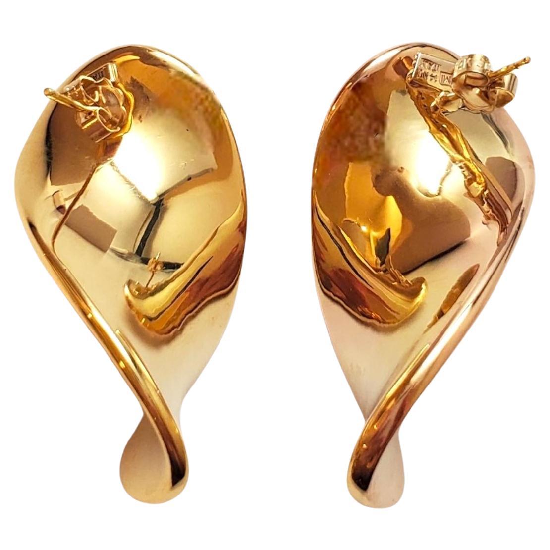 14K Yellow Gold Abstract Large Petal Earrings - 

These eye - catching 14k yellow gold earrings elevate any look with their bold and beautiful design. 

Marked 14KT ITALY IW

Weight: 7.9 g/ 5.1 dwt.

Size: 42mm X 21.4 mm 2.2 mm

Very good condition,