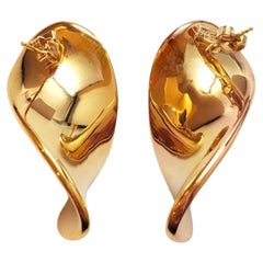 14K Yellow Gold Abstract Large Petal Earrings #18008