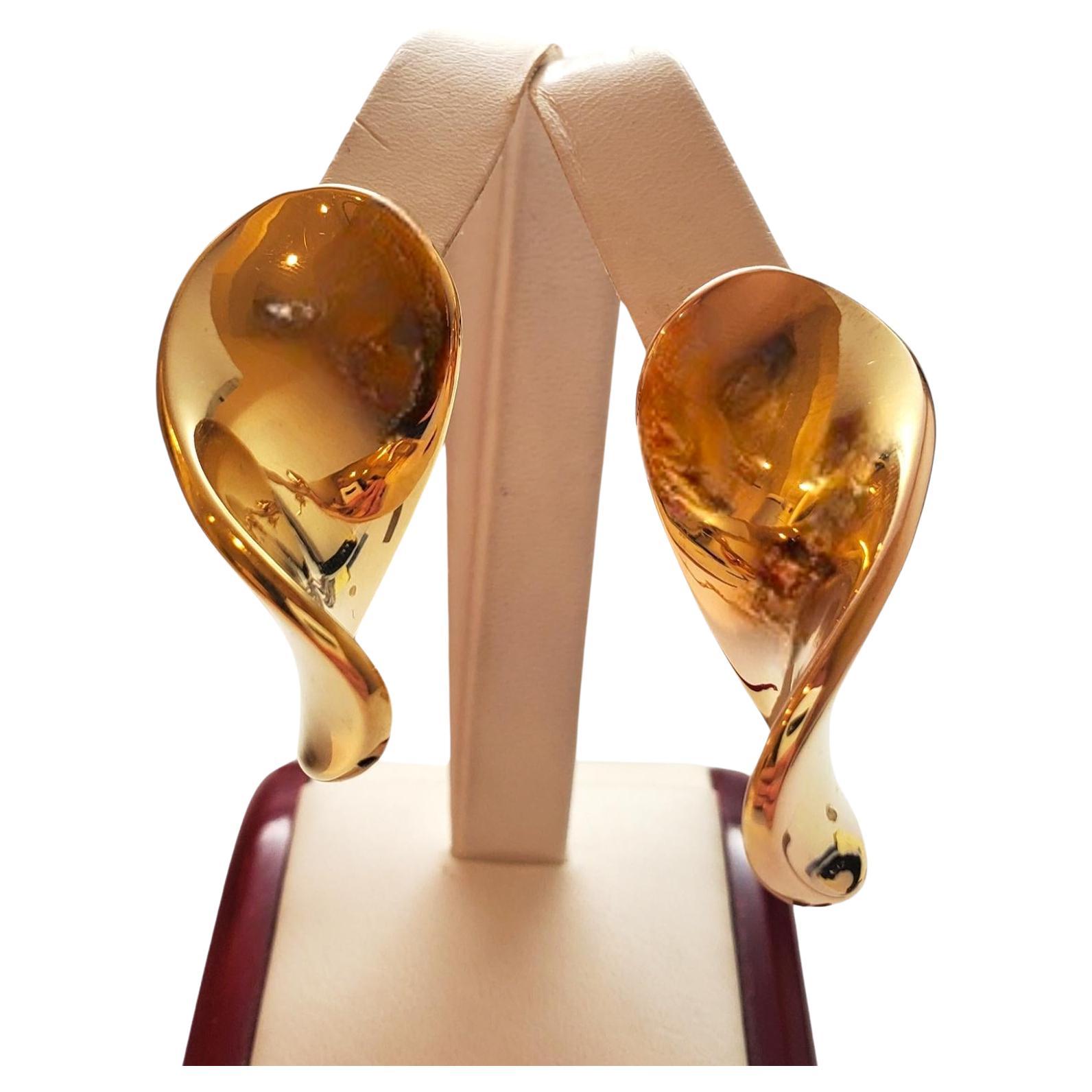 14K Yellow Gold Abstract Large Petal Earrings #18008