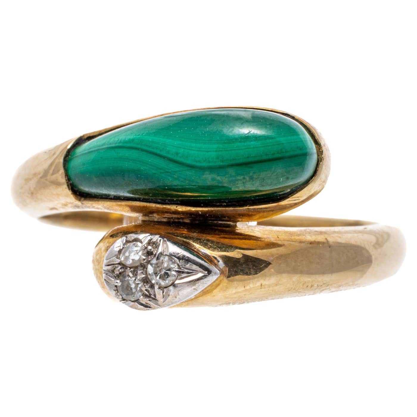 14k Yellow Gold Abstract Malachite and Diamond Snake Ring at 1stDibs ...