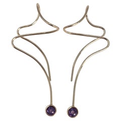14K Yellow Gold Abstract Purple Stone Drop Earrings #23856