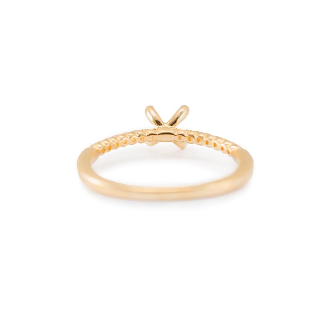 14K Yellow Gold Accented Diamond Round Semi Mount Engagement Ring For Sale 1