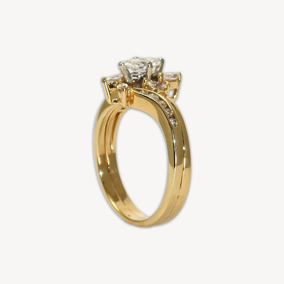 Women's or Men's 14K Yellow Gold Accented Marquise Diamond Engagement Ring For Sale