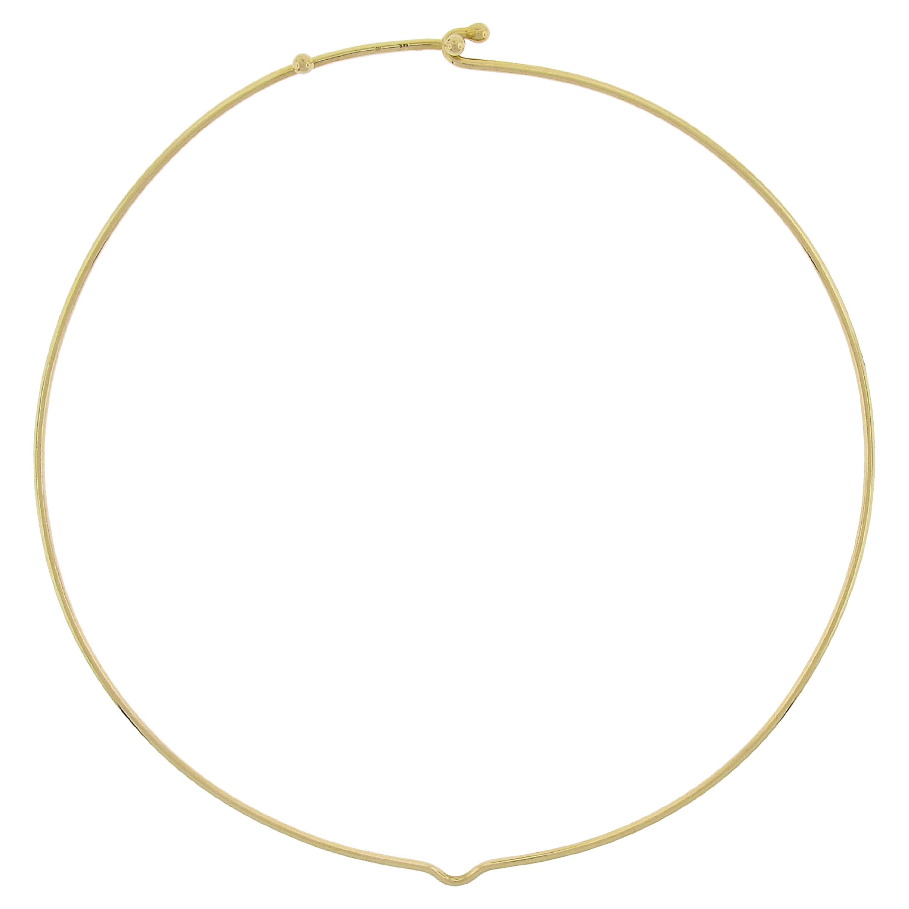 14K Yellow Gold Adjustable 14" & 15" Wire Choker Necklace w/ Hook Closure For Sale
