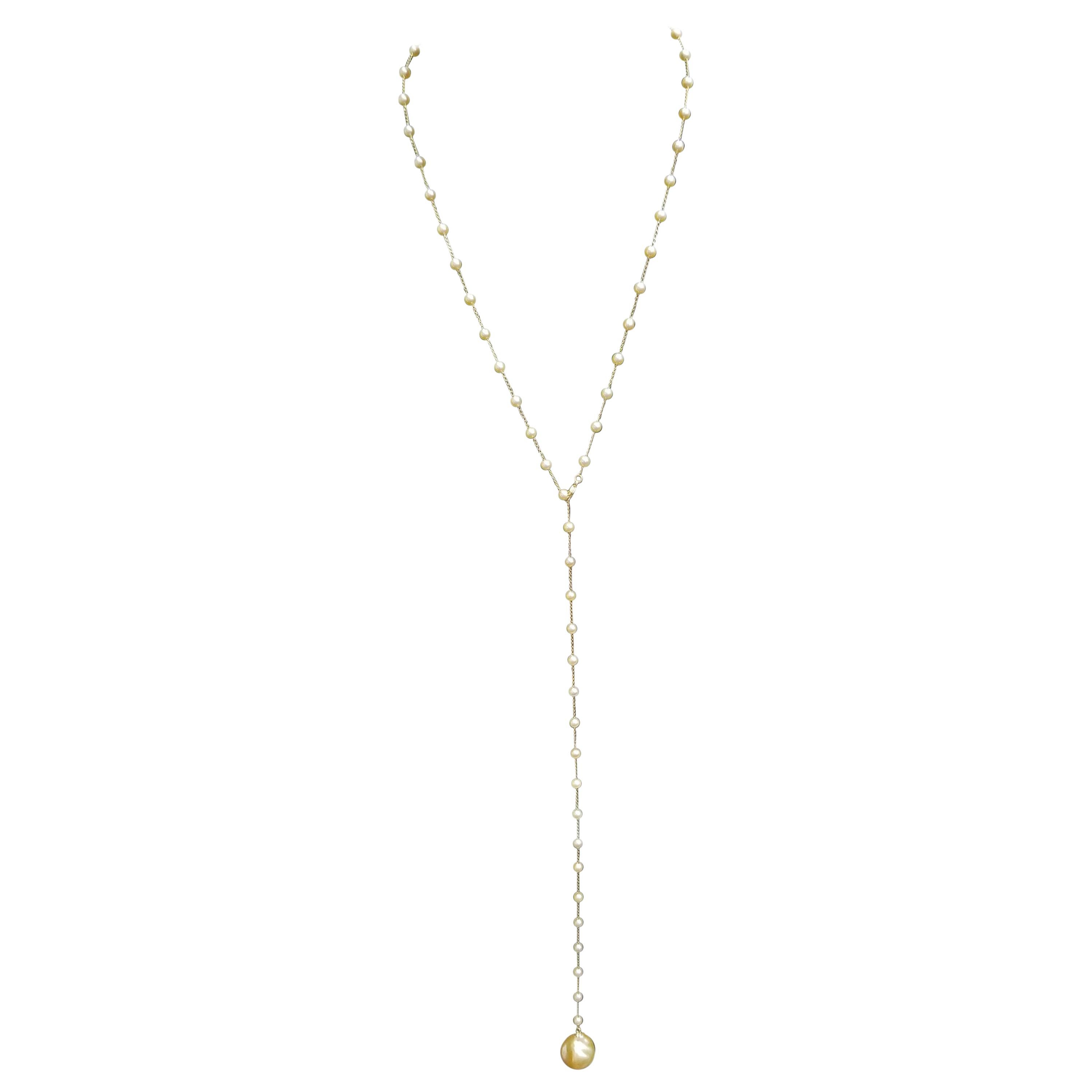 14k Yellow Gold Adjustable Necklace with Natural Yellow Color South Sea Pearl For Sale
