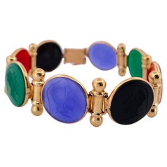 14k Yellow Gold Agate & Onyx Cameo Bracelet