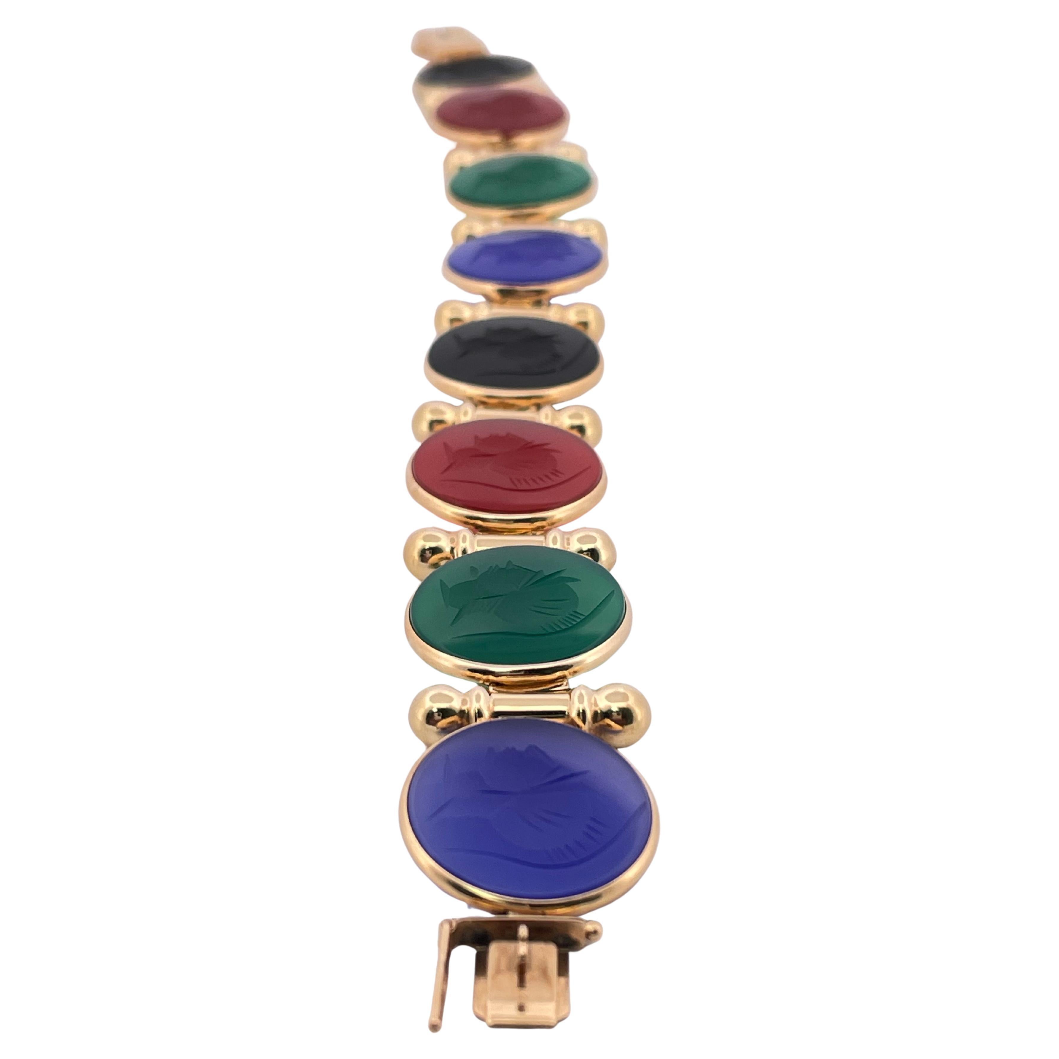 Bracelet camée en or jaune 14k Agate et Onyx Unisexe en vente