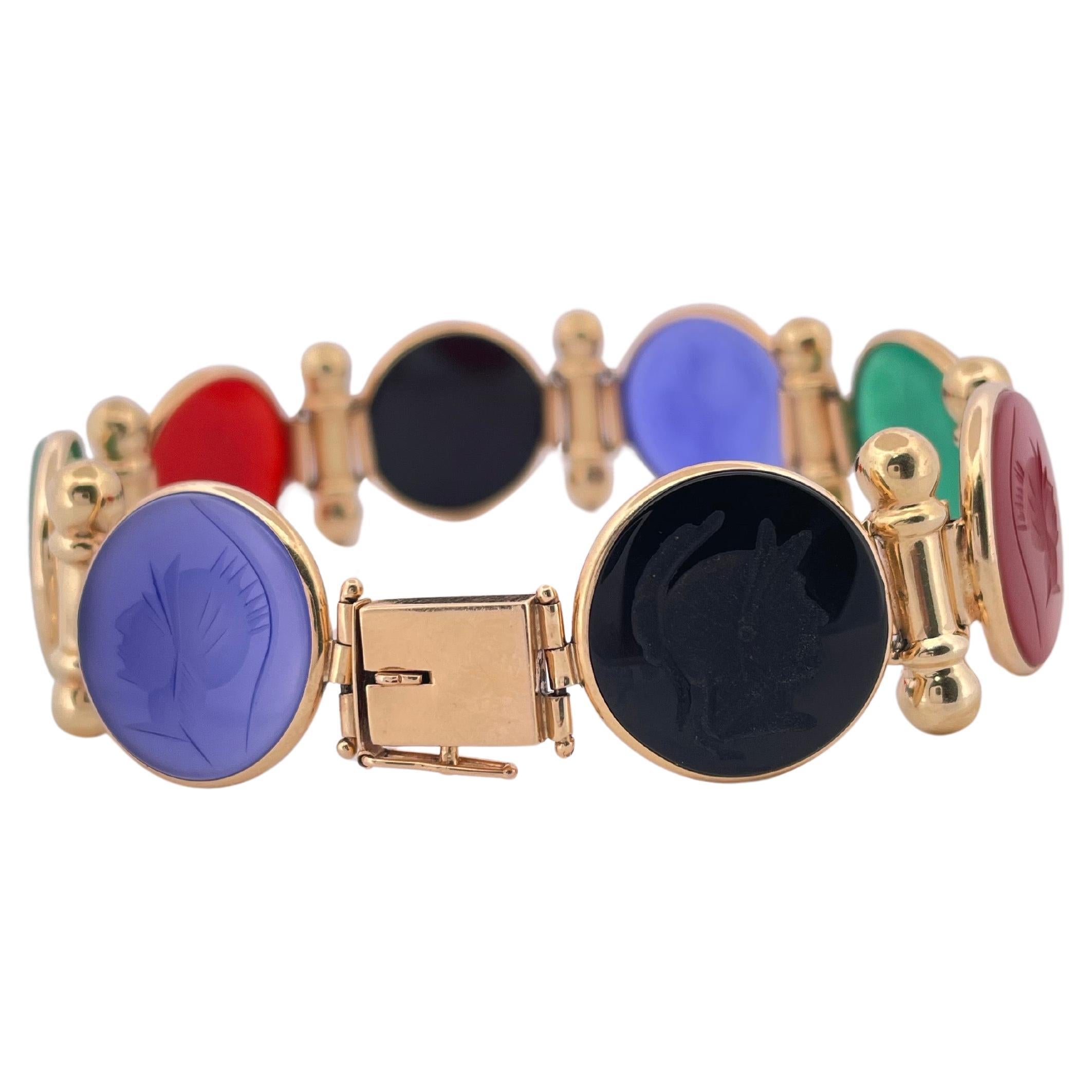 Bracelet camée en or jaune 14k Agate et Onyx en vente 1