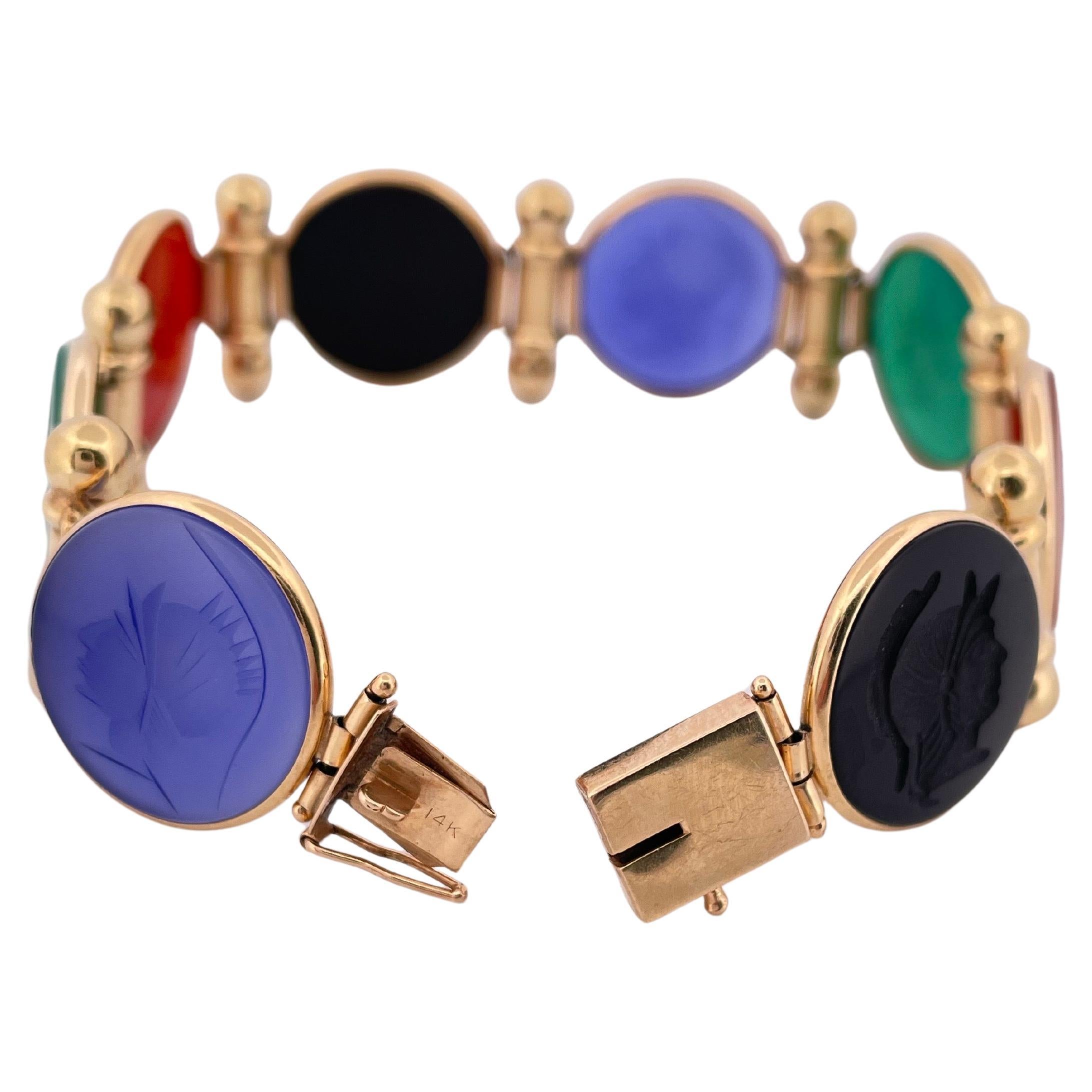 Bracelet camée en or jaune 14k Agate et Onyx en vente 2