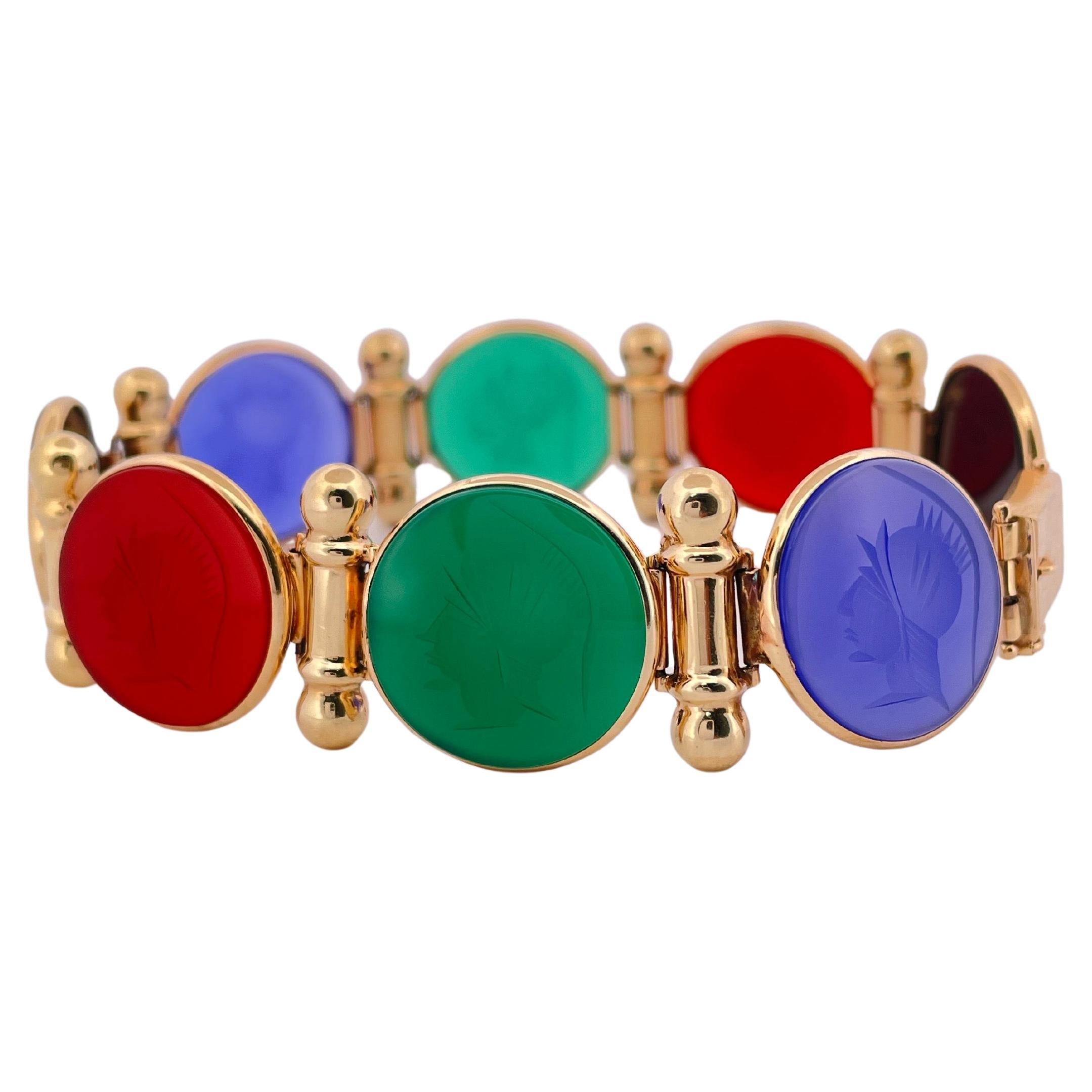 Bracelet camée en or jaune 14k Agate et Onyx