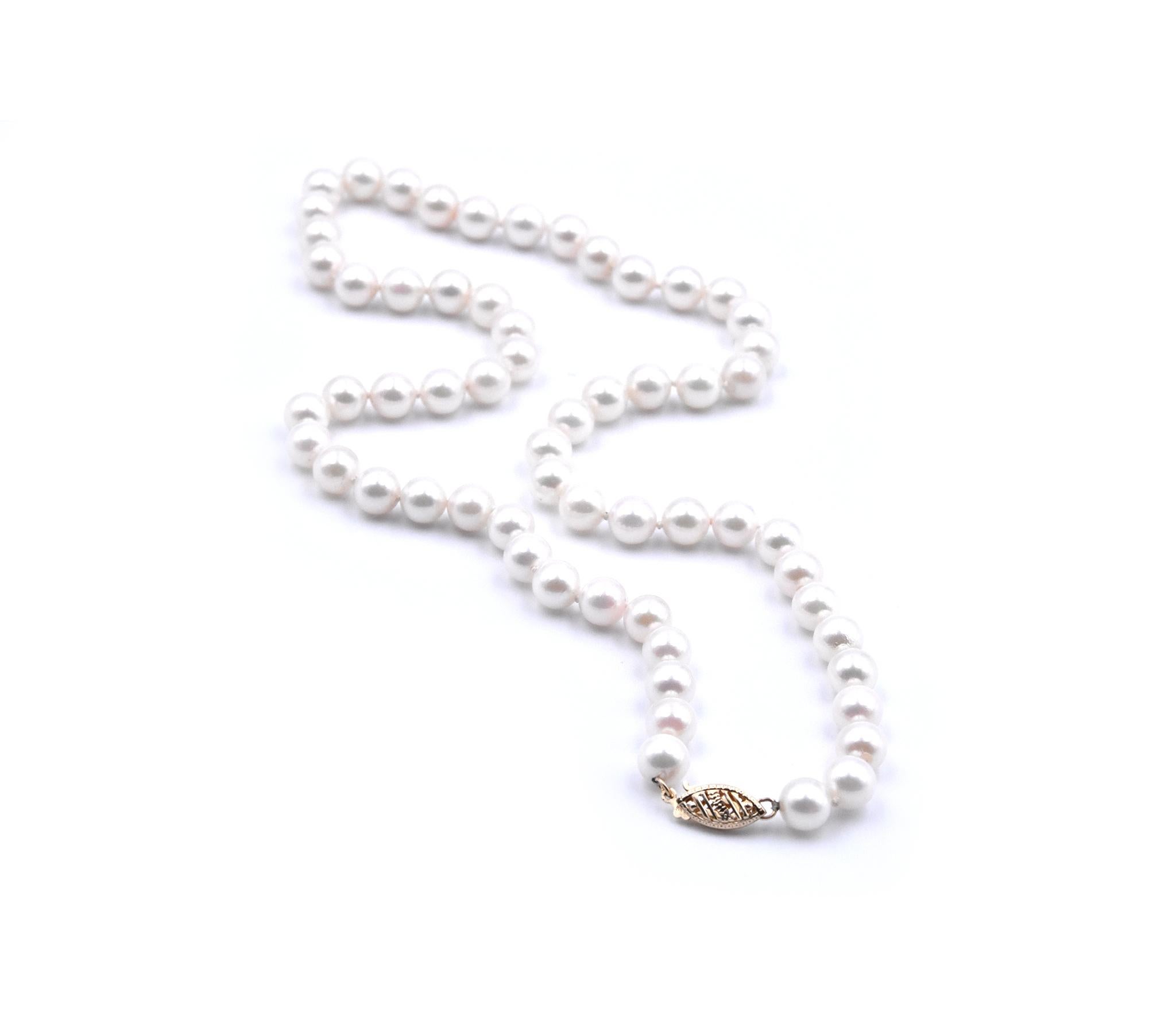 14 Karat Yellow Gold Akoya Cultured Pearl Necklace Strand In Excellent Condition In Scottsdale, AZ