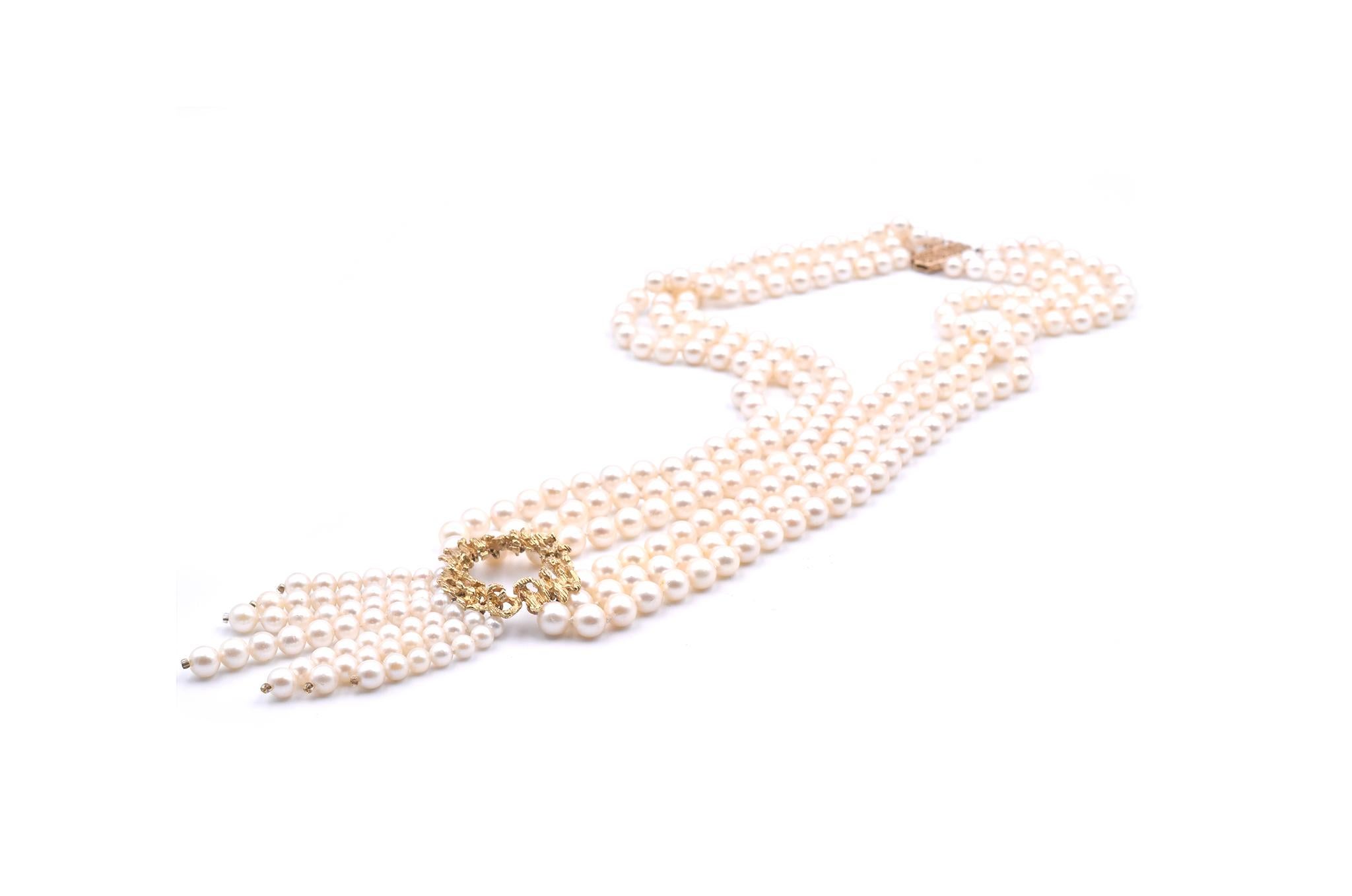 Women's 14 Karat Yellow Gold Akoya Cultured Pearl Necklace with Centerpiece Pearl Drops