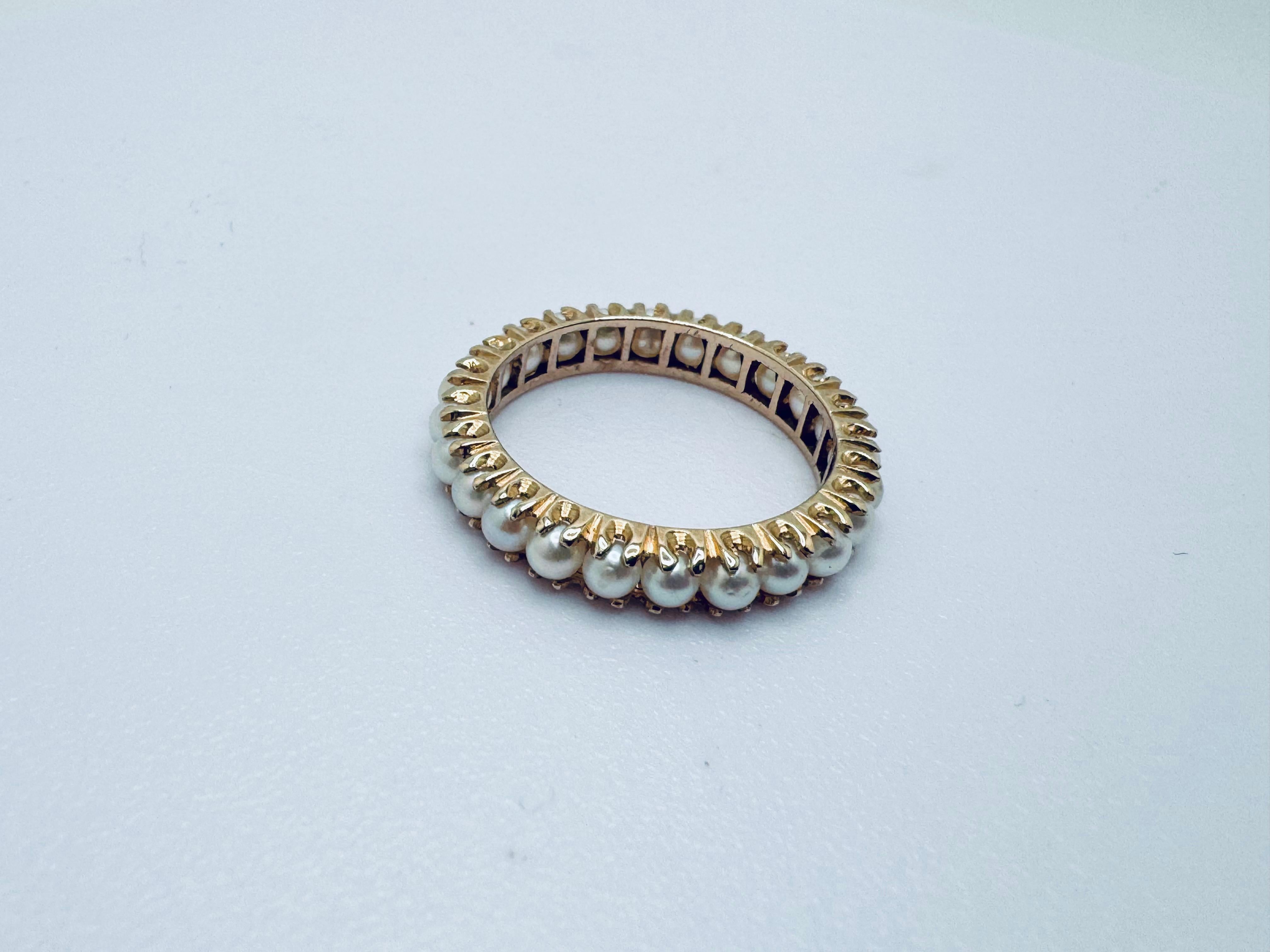 Bague en or jaune 14K avec perles d'Akoya - 24 perles serties, taille 6 en vente 4