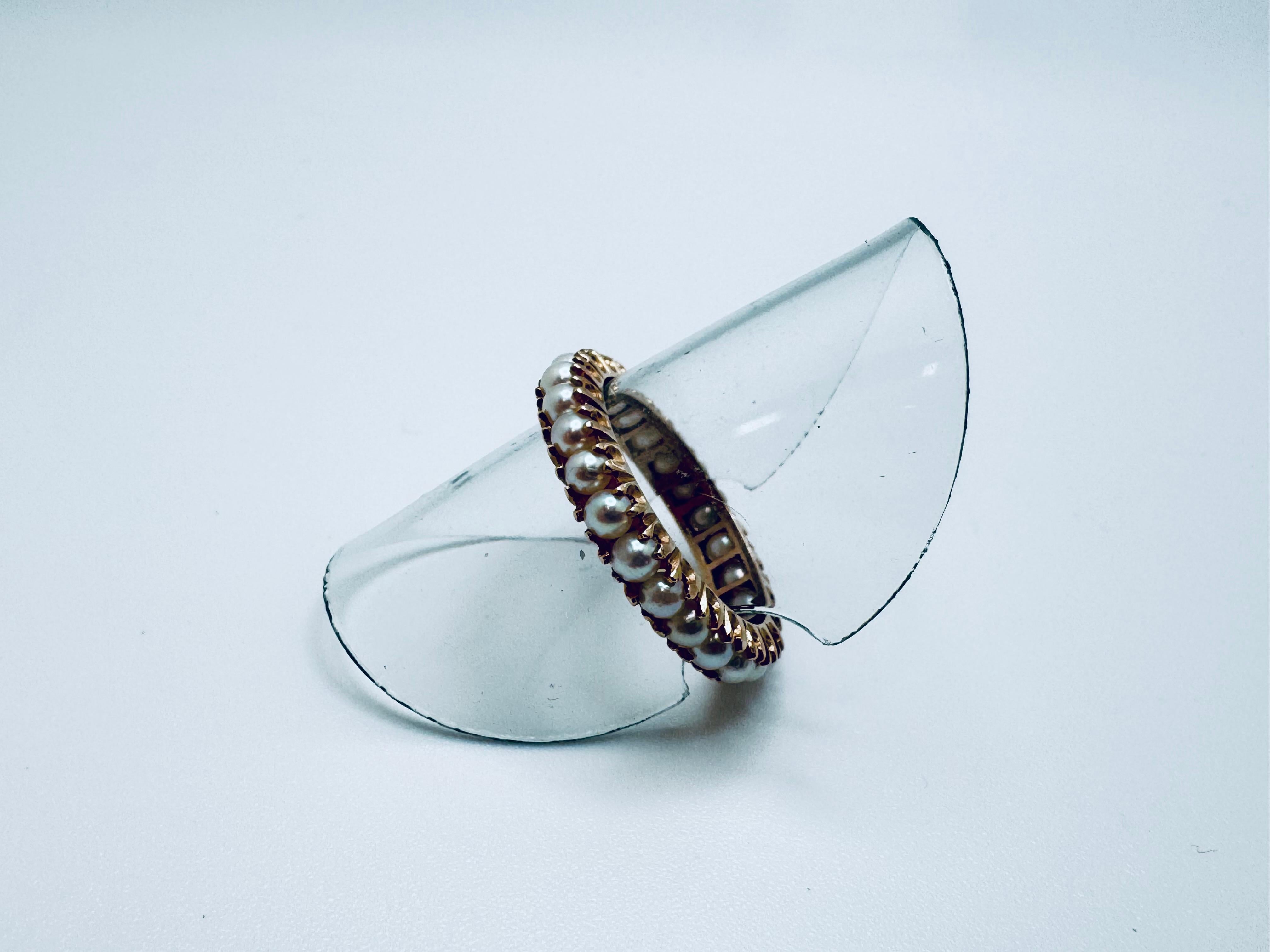 Bague en or jaune 14K avec perles d'Akoya - 24 perles serties, taille 6 en vente 2