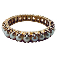 Anello a fascia con perle Akoya in oro giallo 14K - 24 perle incastonate, misura 6
