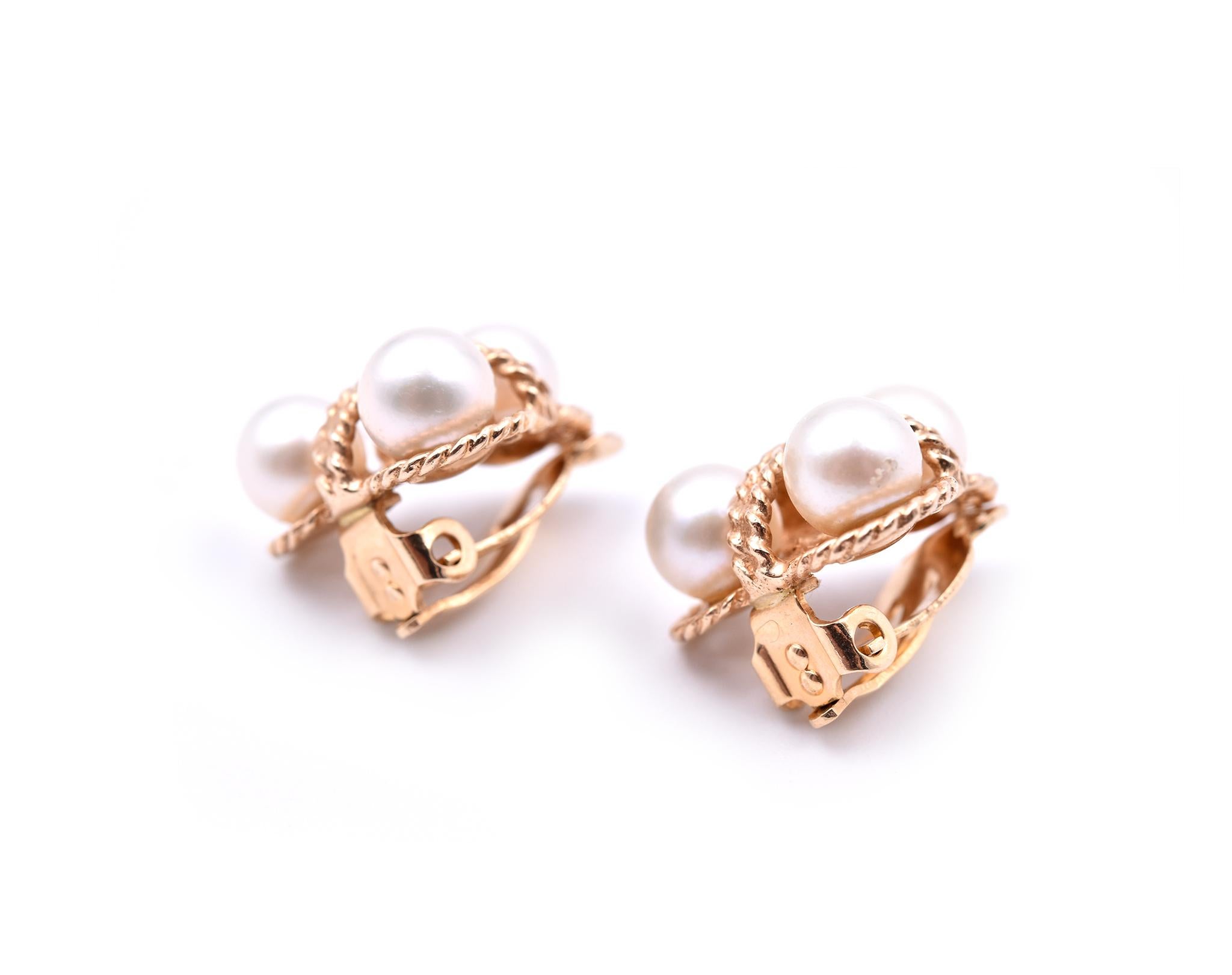 14 Karat Yellow Gold Akoya Pearl Rope Earrings In Excellent Condition For Sale In Scottsdale, AZ