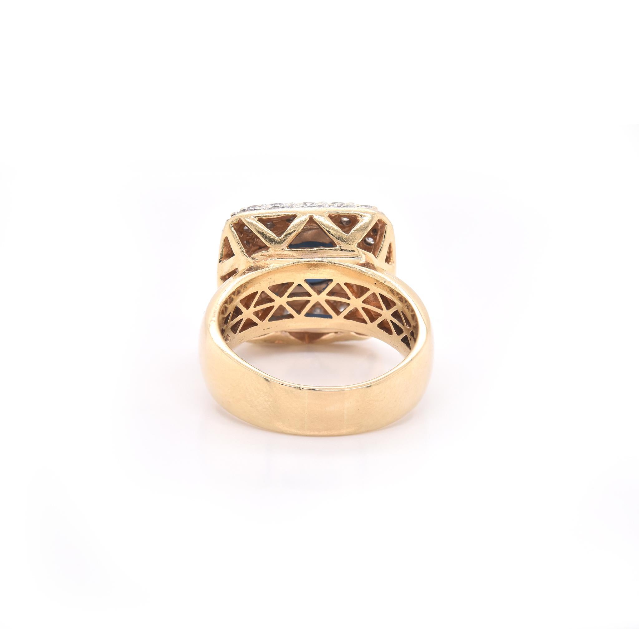 Round Cut 14 Karat Yellow Gold Sapphire and Diamond Ring