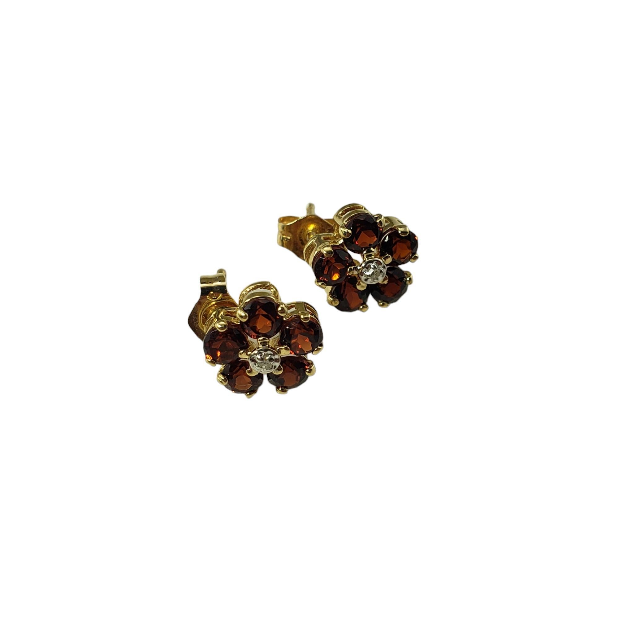14K Gelbgold Almandine Granat und Diamant-Ohrringe #15805 (Einfacher Schliff)