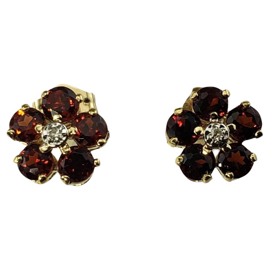 14K Yellow Gold Almandine Garnet and Diamond Earrings #15805