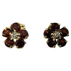 14K Yellow Gold Almandine Garnet and Diamond Earrings #15805