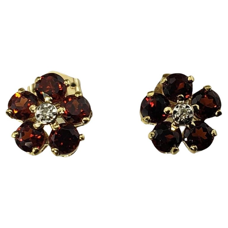 14K Yellow Gold Almandine Garnet and Diamond Earrings #15805 For