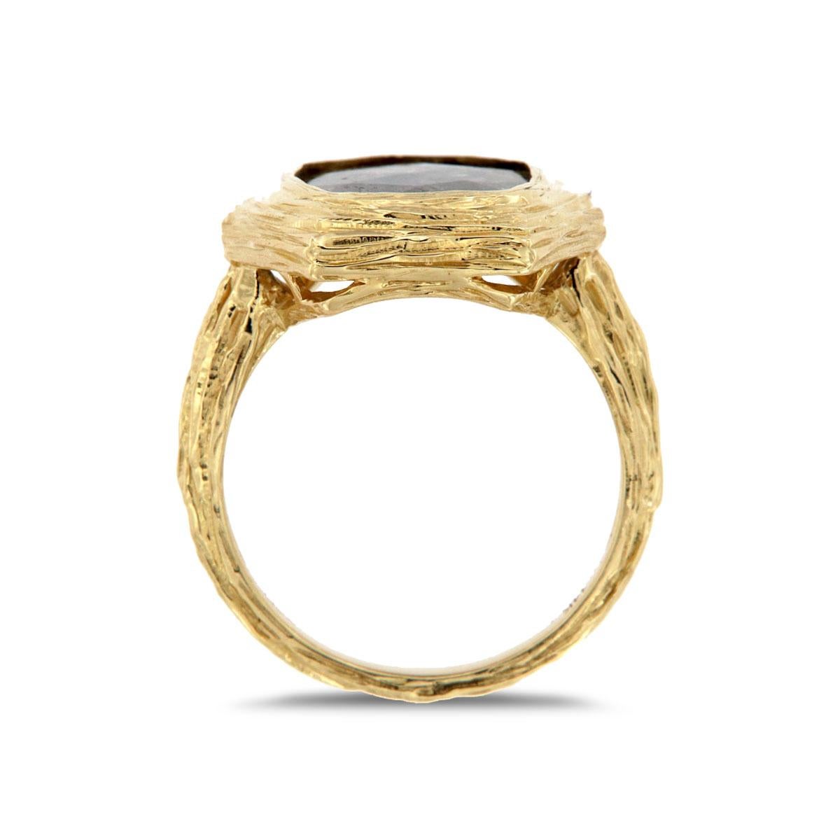 From our exclusive Alpinia collection, we are proud to present this handcrafted One-Of -A-Kind organic design ring. An exotic Rose cut Salt & Pepper natural diamond set in an octagonal shaped crown that measures at 17.5 x 15.5 MM. Wear Art &