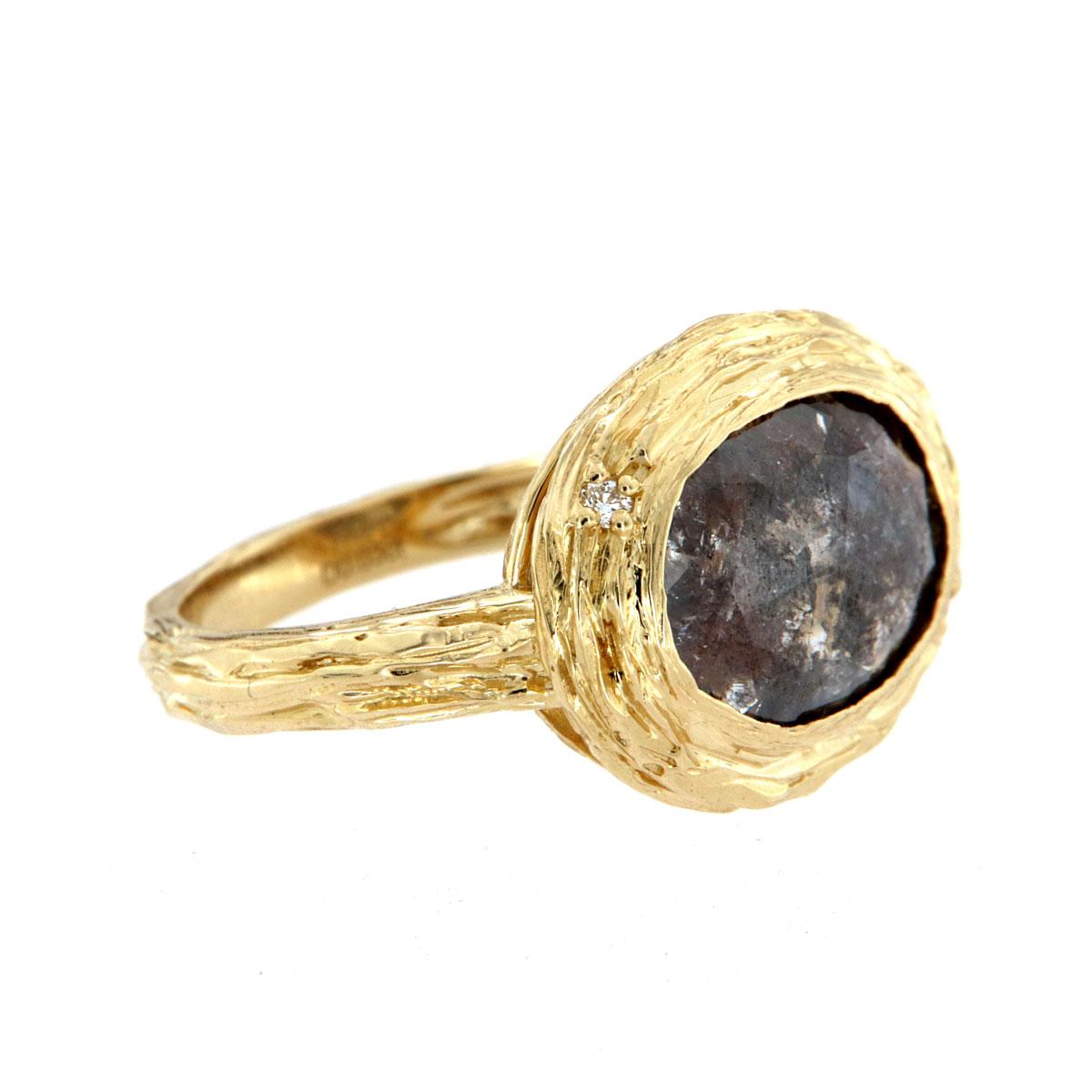 Anillo orgánico de oro de 14 quilates con diamantes Alpinia sal y pimienta 'Centro- 2,76 quilates' Corte rosa en venta