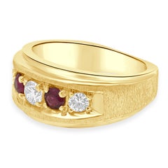 14k Yellow Gold Alternating 5-Stone Round Ruby and Round Diamond Euro Shank Ring