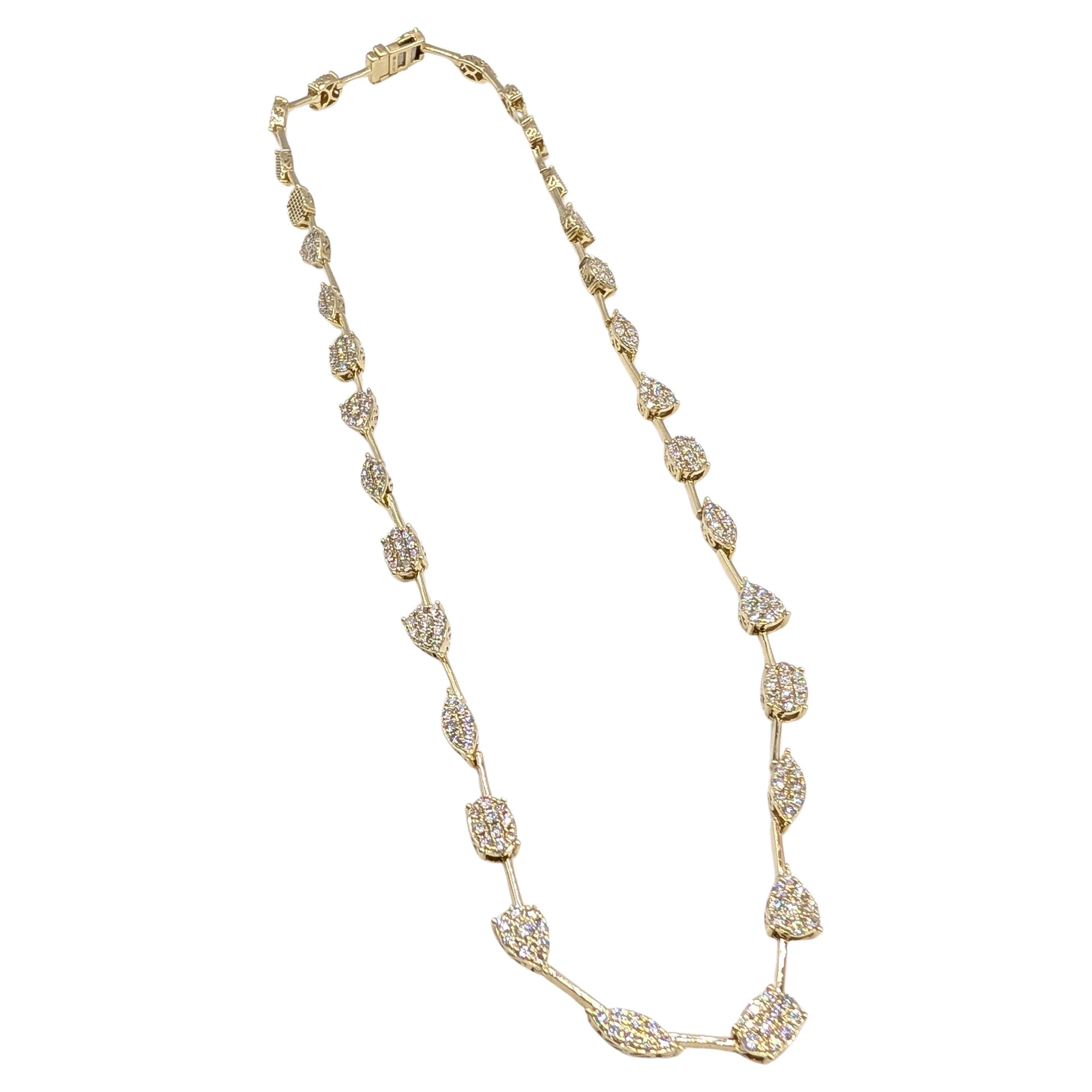 14K Gelbgold abwechselnd Fancy Form Halskette mit natürlichen runden Diamanten im Angebot