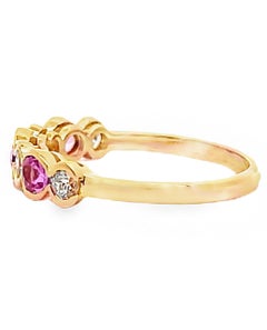 14K Yellow Gold Alternating Pink Sapphire & Round Diamond Band Ring