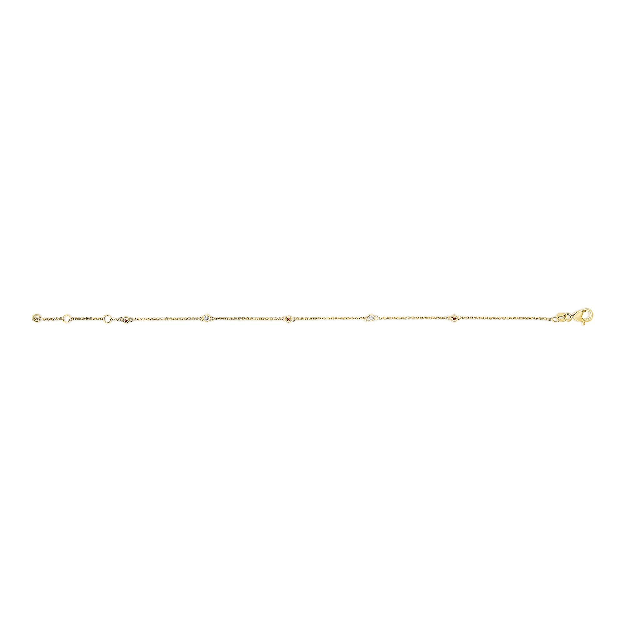 14K Gelbgold Abwechselnd roter Rubin und weißer Diamant Lünette Station Armband (Moderne) im Angebot