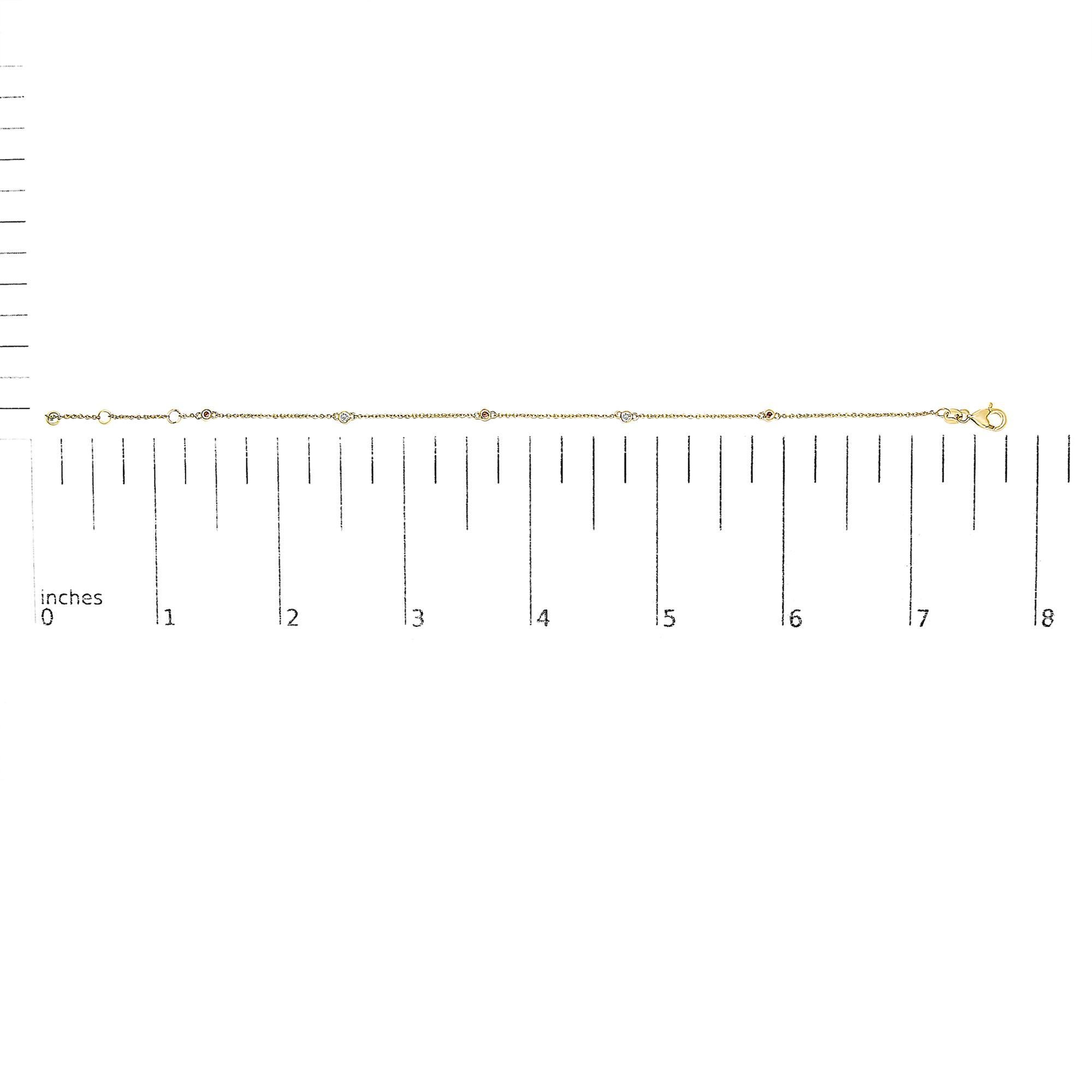 14K Gelbgold Abwechselnd roter Rubin und weißer Diamant Lünette Station Armband im Zustand „Neu“ im Angebot in New York, NY