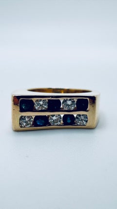 14K Yellow Gold Alternating Sapphire and Diamond Ring, 0.75ctw, 1980