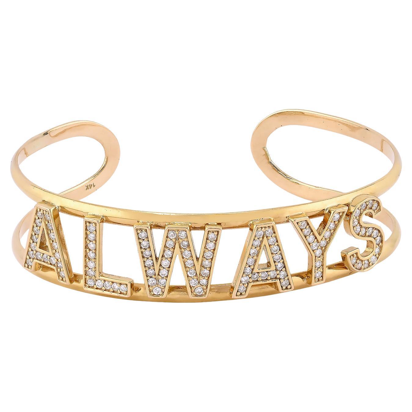Bracciale con diamanti "ALWAYS" in oro giallo 14K in vendita